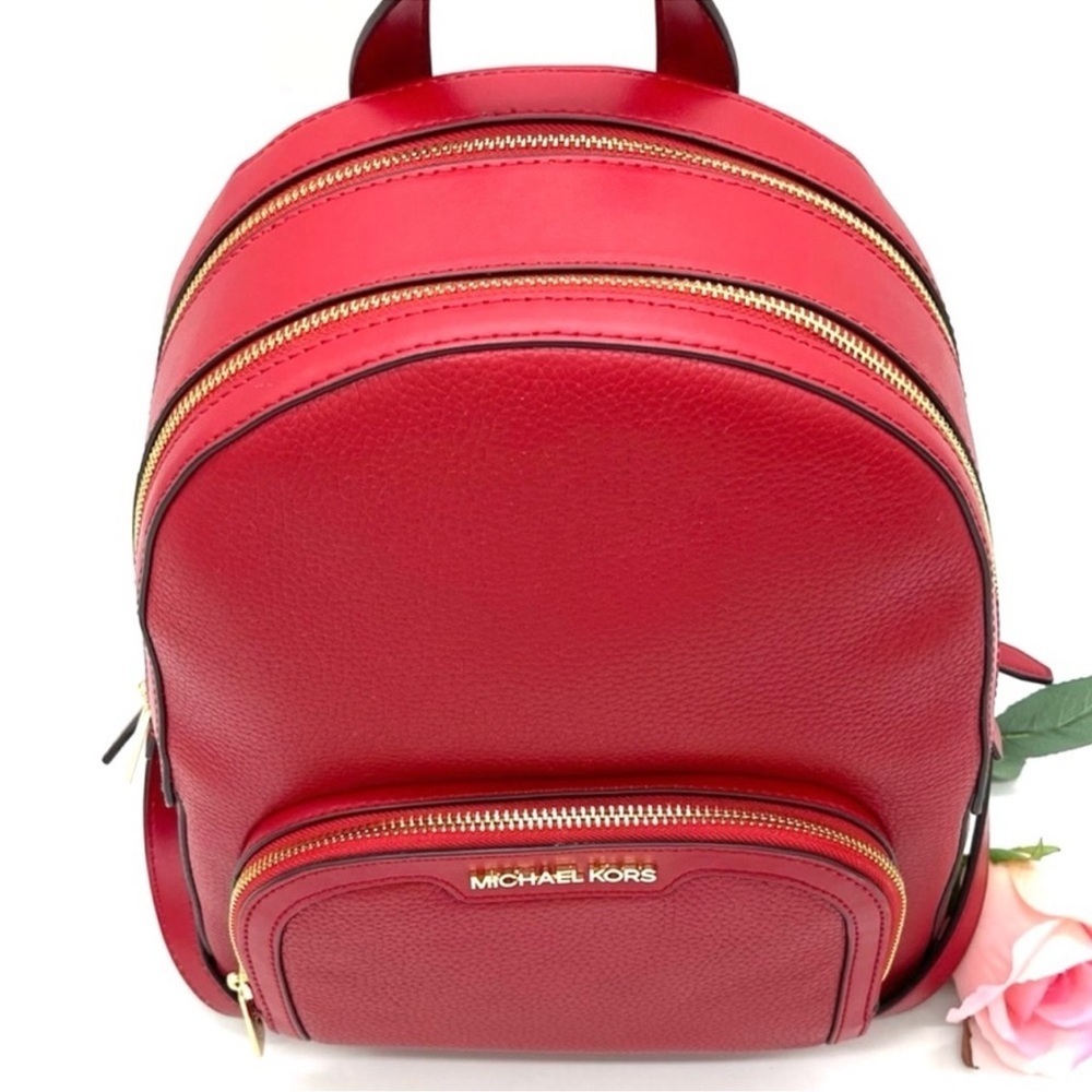 Michael Kors Medium Jaycee Backpack Red/Gold - Picture 4 of 12